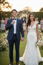 RN Collection Marine Blue Windowpane 2-Button Notch Suit (2-Piece Set)