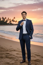 RN Collection Marine Blue Windowpane 2-Button Notch Suit (2-Piece Set)