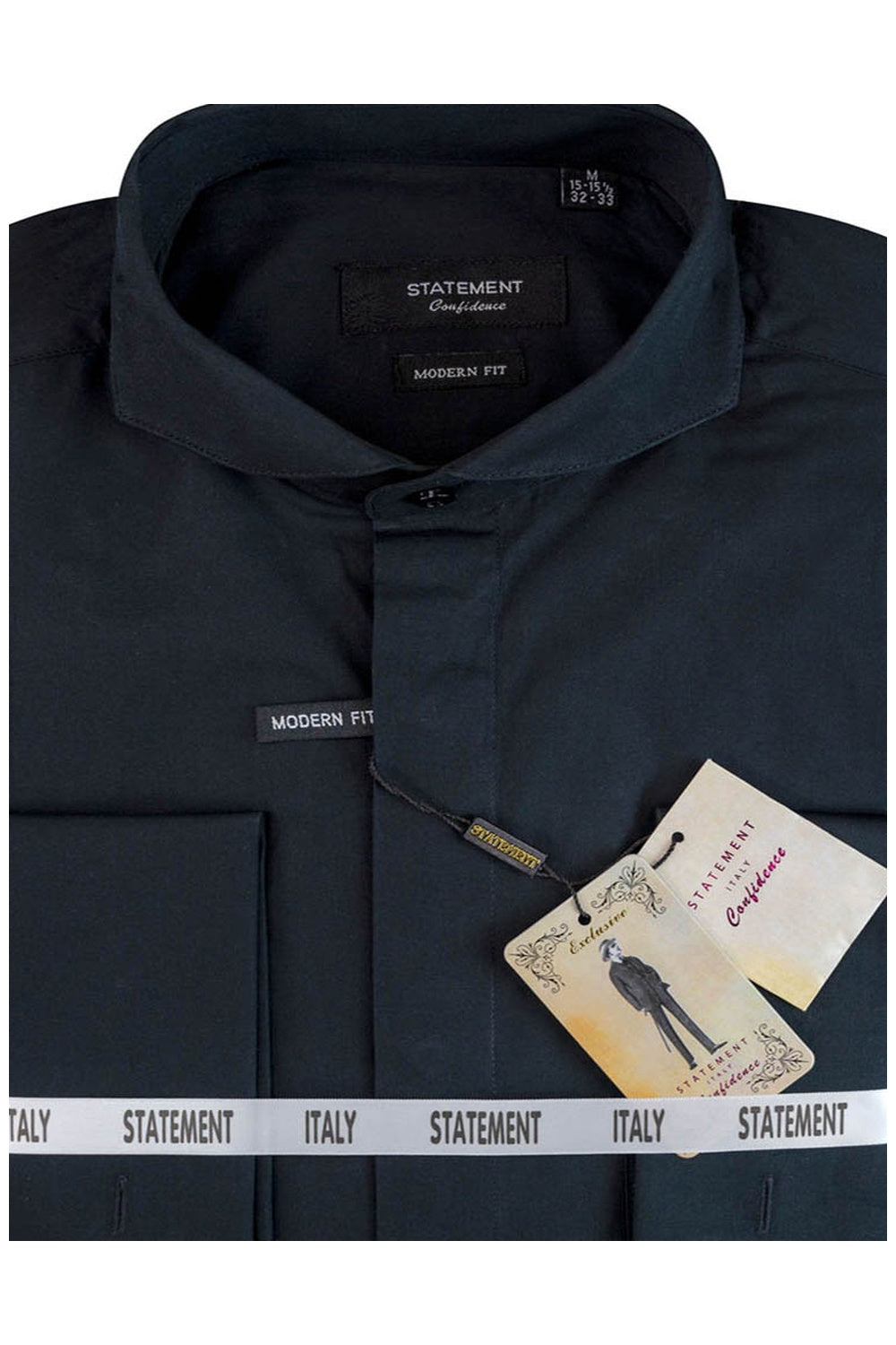 "Zephyr" Black Spread Collar Dress Shirt