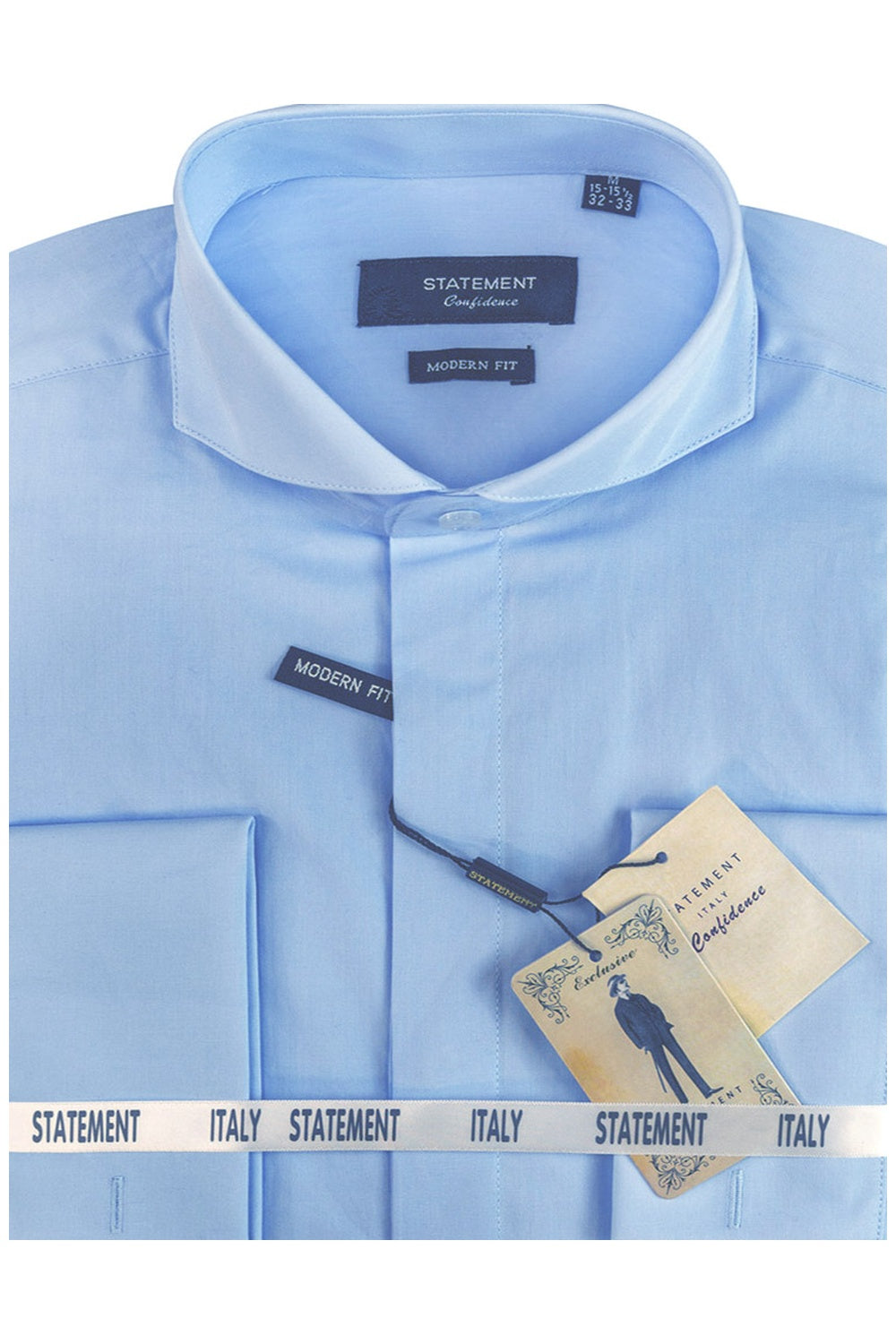 "Zephyr" Blue Spread Collar Dress Shirt