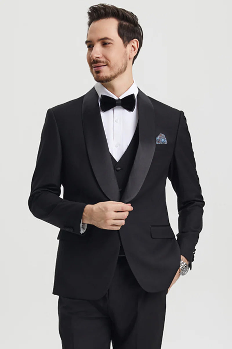 Stacy Adams "Calloway" Black 1-Button Shawl Tuxedo (3-Piece Set)