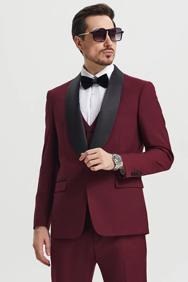 Stacy Adams "Calloway" Burgundy 1-Button Shawl Tuxedo (3-Piece Set)