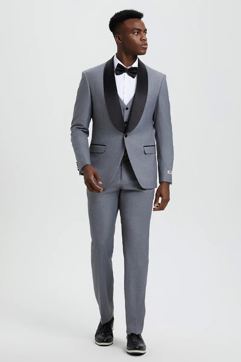 Stacy Adams "Calloway" Grey 1-Button Shawl Tuxedo (3-Piece Set)