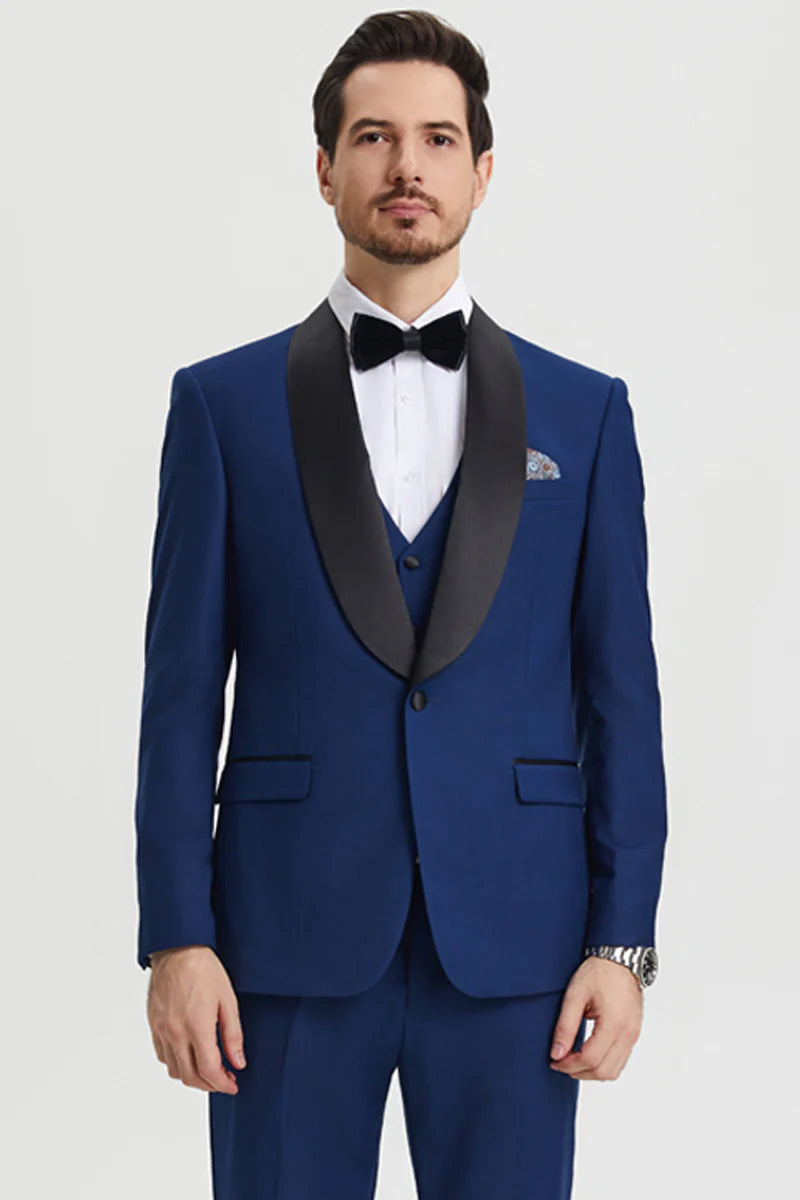 Stacy Adams "Calloway" Indigo Blue 1-Button Shawl Tuxedo (3-Piece Set)