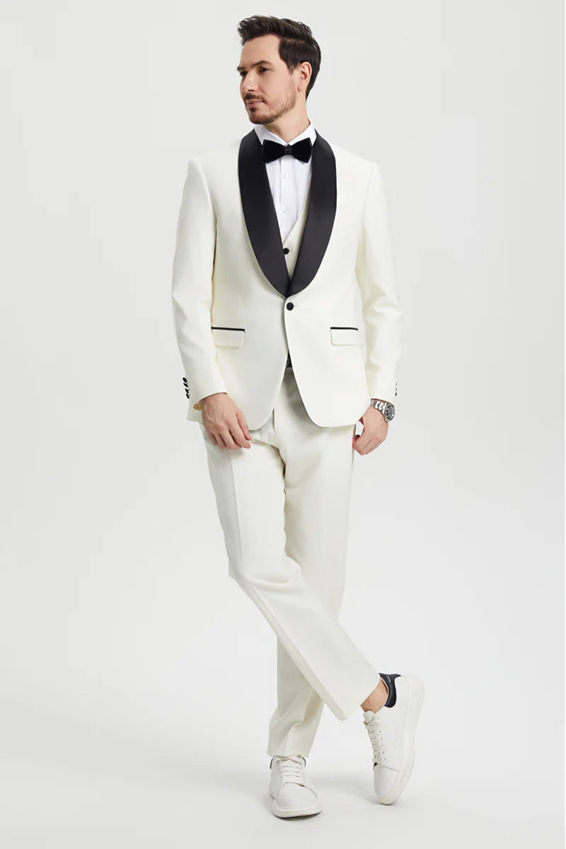 Stacy Adams "Calloway" Ivory 1-Button Shawl Tuxedo (3-Piece Set)