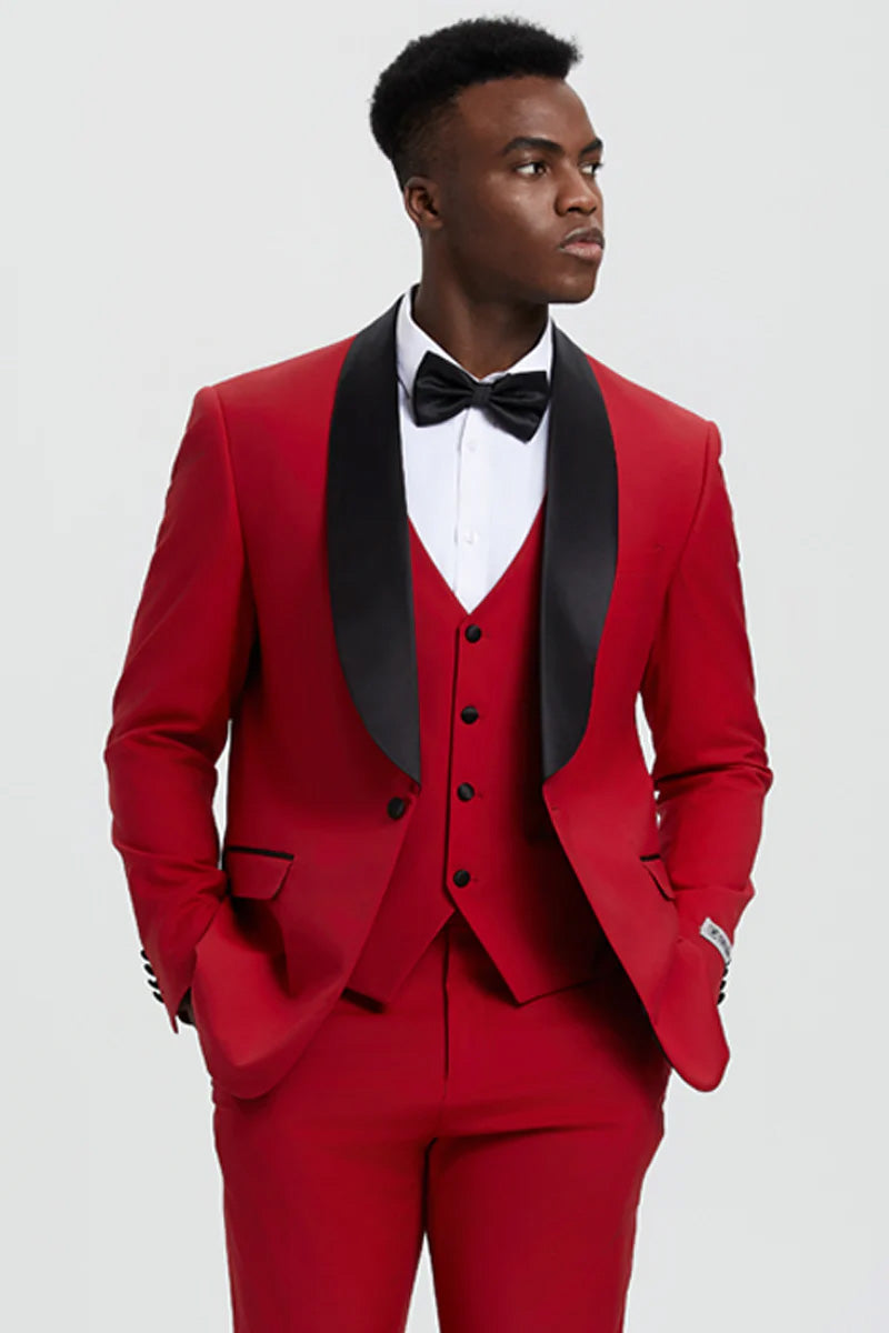 Stacy Adams "Calloway" Red 1-Button Shawl Tuxedo (3-Piece Set)