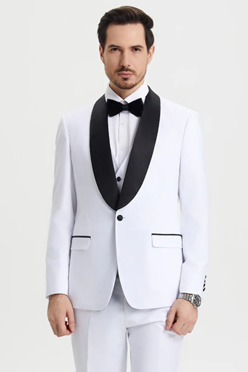 Stacy Adams "Calloway" White 1-Button Shawl Tuxedo (3-Piece Set)