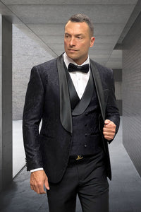 "Grammy" Black 1-Button Shawl Tuxedo (4-Piece Set)