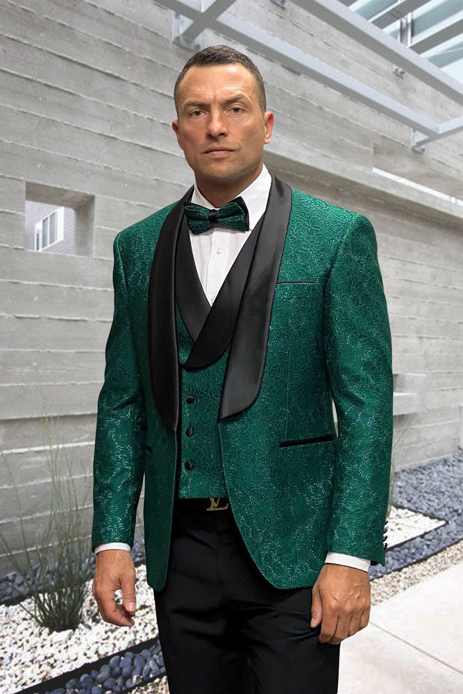 Statement "Grammy" Hunter Green 1-Button Shawl Tuxedo (4-Piece Set)