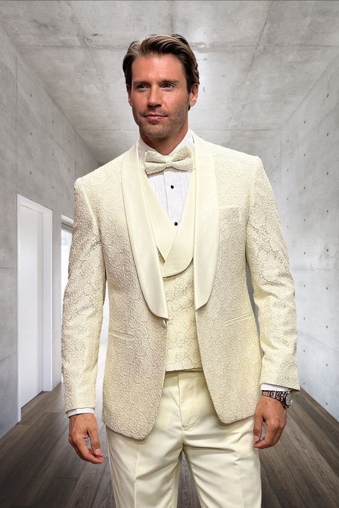 "Grammy" Off-White 1-Button Shawl Tuxedo (4-Piece Set)