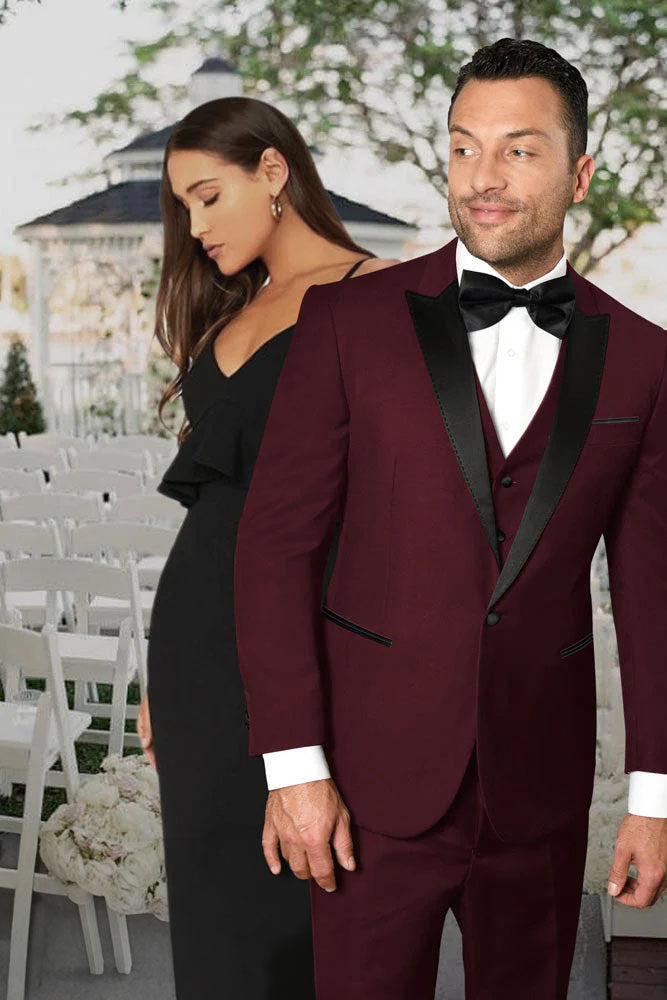 Statement "Jonathan" Burgundy 1-Button Peak Tuxedo (4-Piece Set)