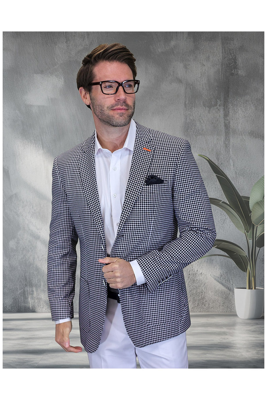 "Valentin" Black Houndstooth Sports Jacket (Patch Pockets)