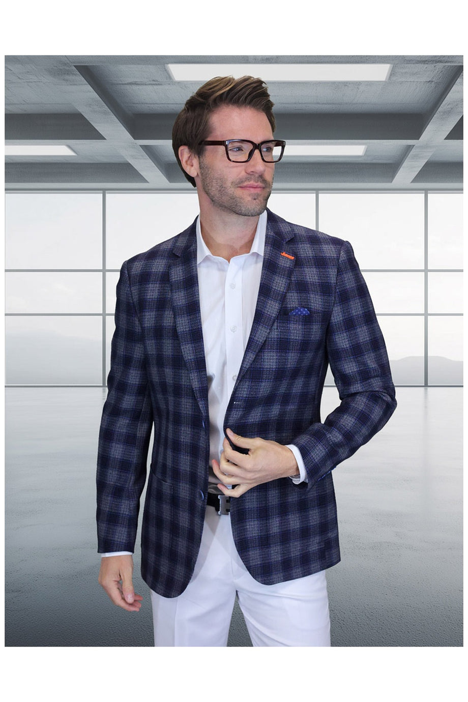 "Valentin" Dark Grey Windowpane Sports Jacket (Patch Pockets)
