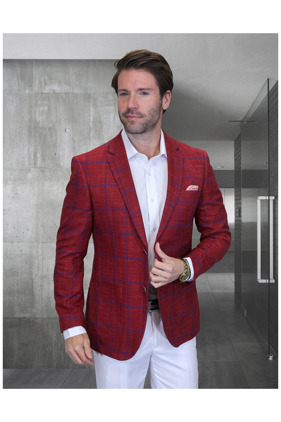 "Valentin" Berry Windowpane Sports Jacket (Patch Pockets)