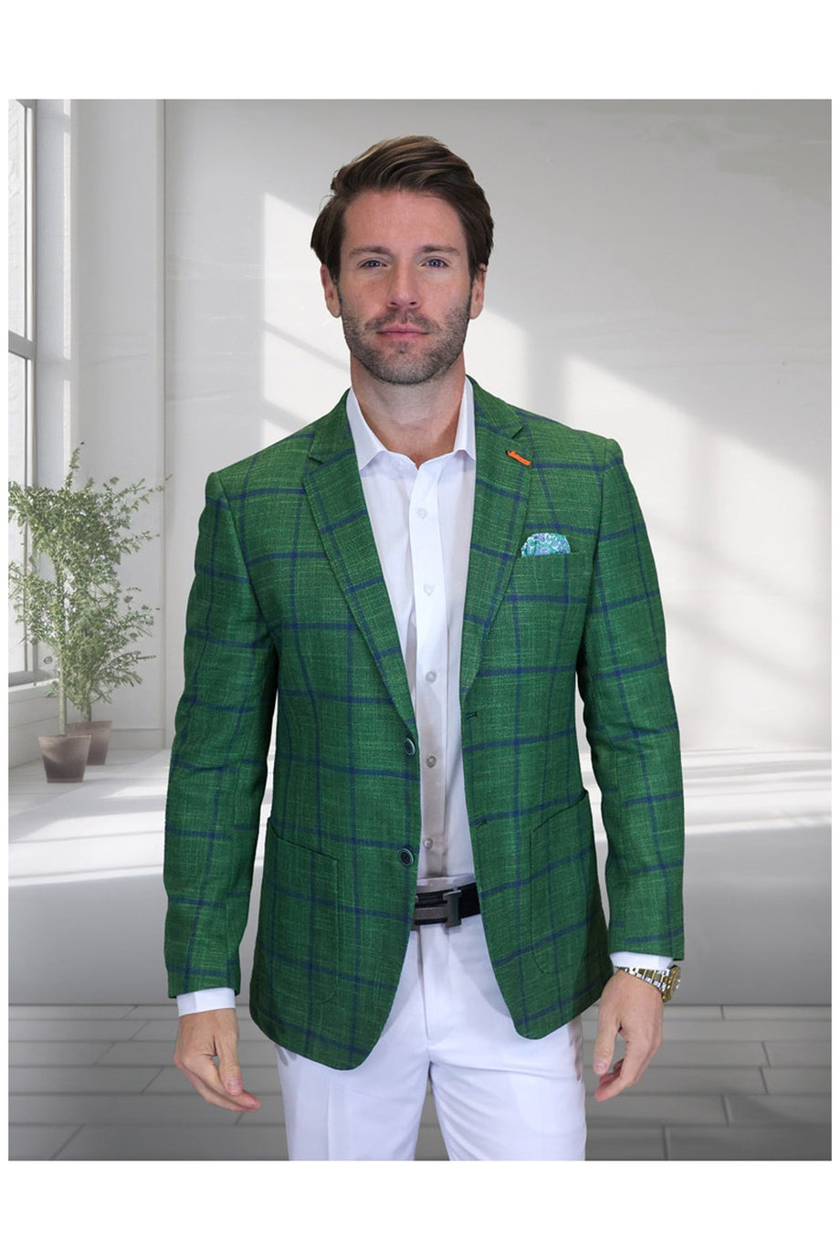 "Valentin" Green Windowpane Sports Jacket (Patch Pockets)