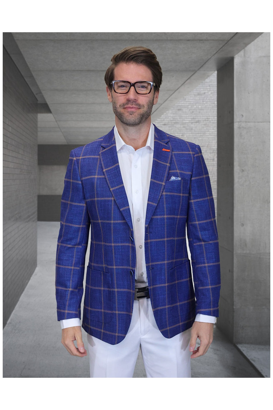 "Valentin" Indigo Windowpane Sports Jacket (Patch Pockets)