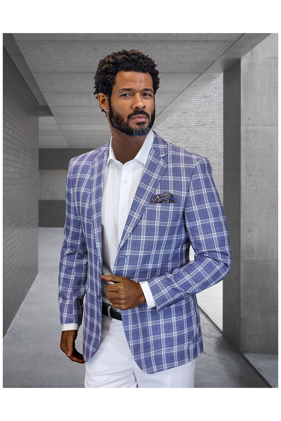"Valentin" Blue Windowpane Sports Jacket (Patch Pockets)