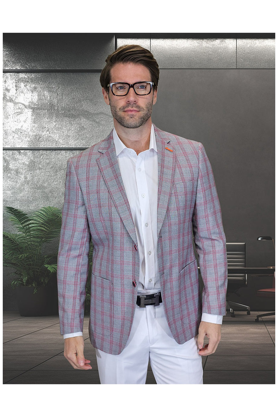 "Valentin" Grey Windowpane Sports Jacket (Patch Pockets)