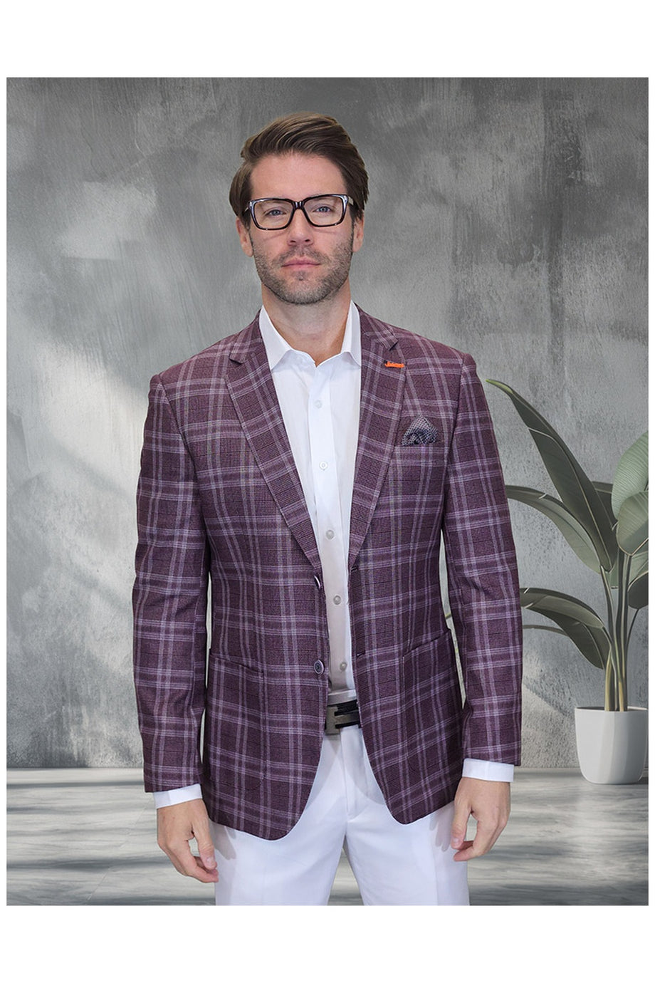 "Valentin" Burgundy Windowpane Sports Jacket (Patch Pockets)