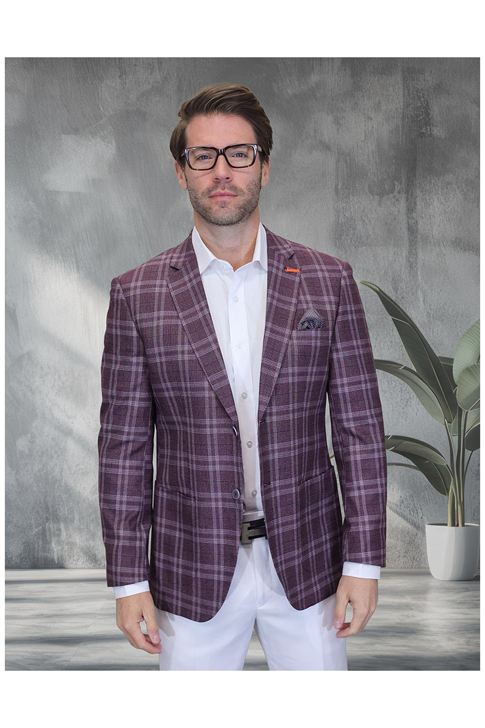 "Valentin" Burgundy Windowpane Sports Jacket (Patch Pockets)