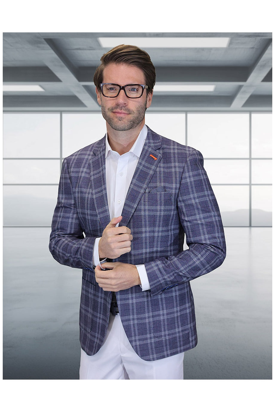 "Valentin" Eggplant Windowpane Sports Jacket (Patch Pockets)