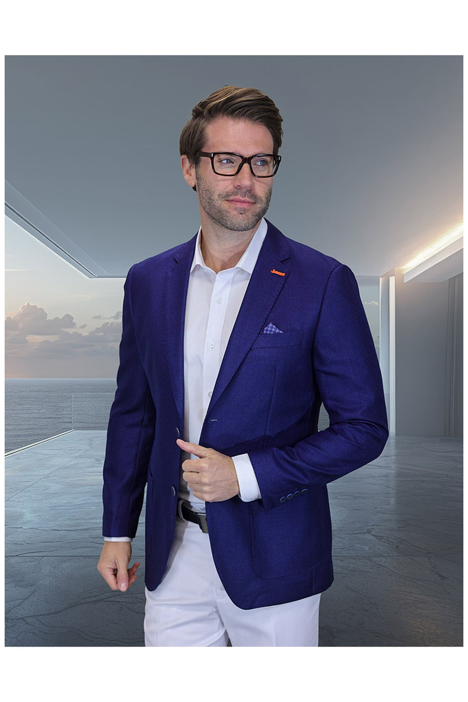 "Valentin" Sapphire Solid Sports Jacket (Patch Pockets)