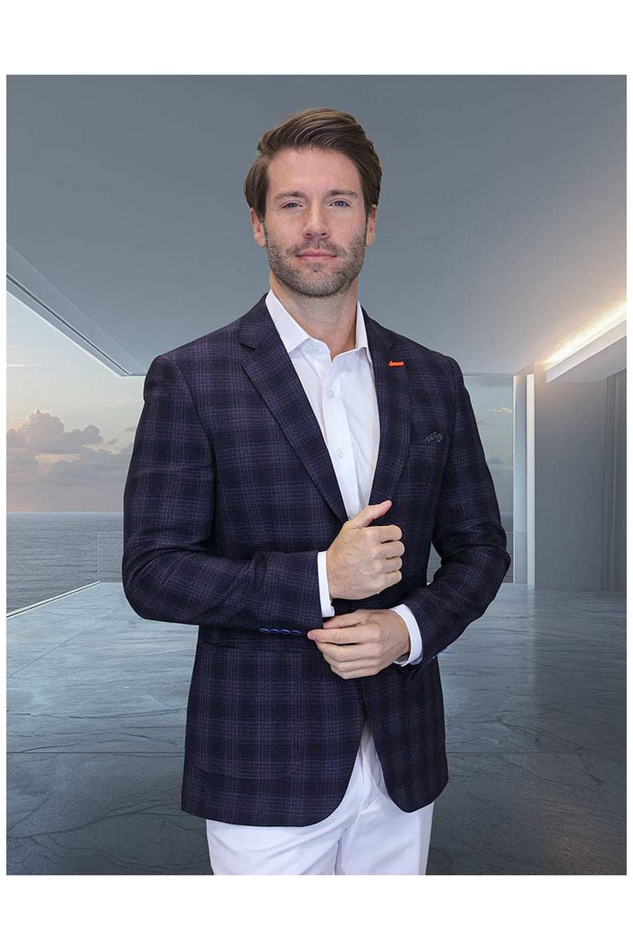 Statement "Valentin" Black Dark Windowpane Sports Jacket (Patch Pockets)