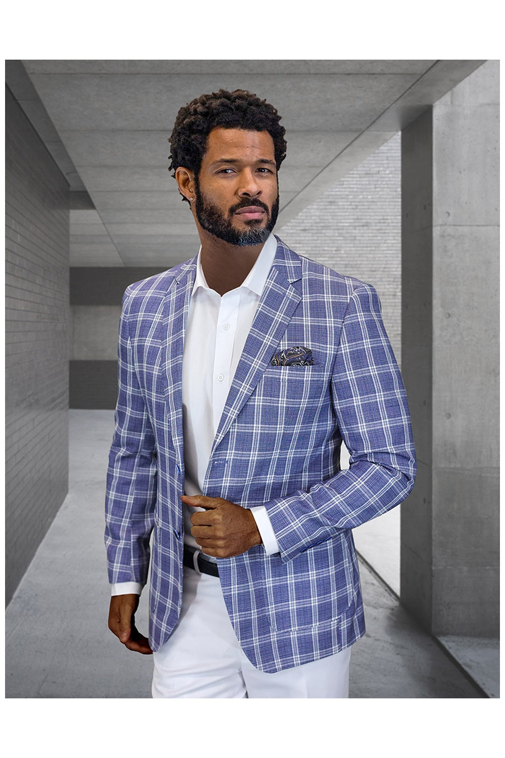 Statement "Valentin" Blue Windowpane Sports Jacket (Patch Pockets)