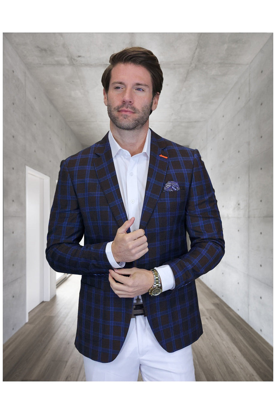 Statement "Valentin" Brown Windowpane Sports Jacket (Patch Pockets)