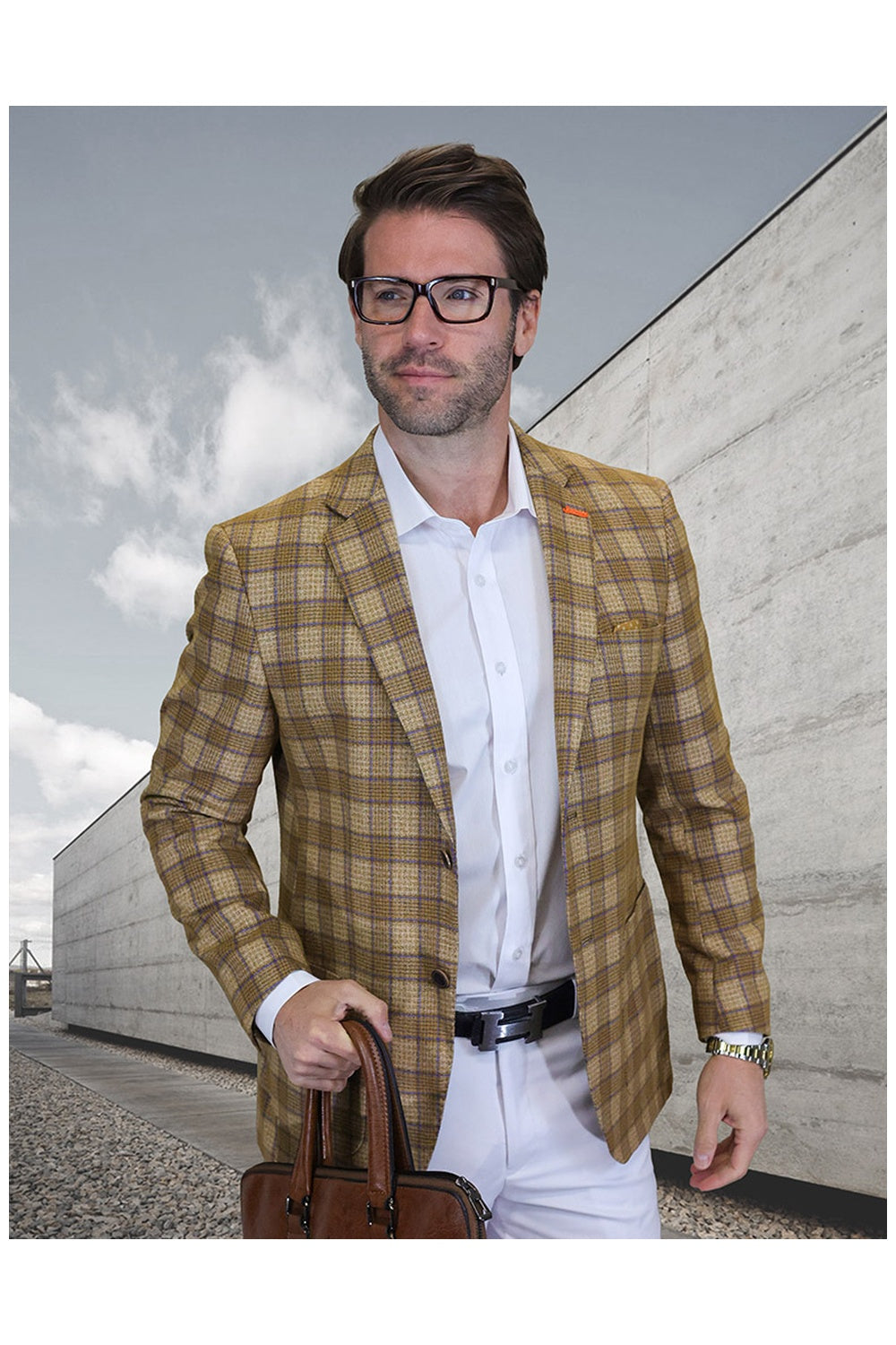 Statement "Valentin" Camel Windowpane Sports Jacket (Patch Pockets)