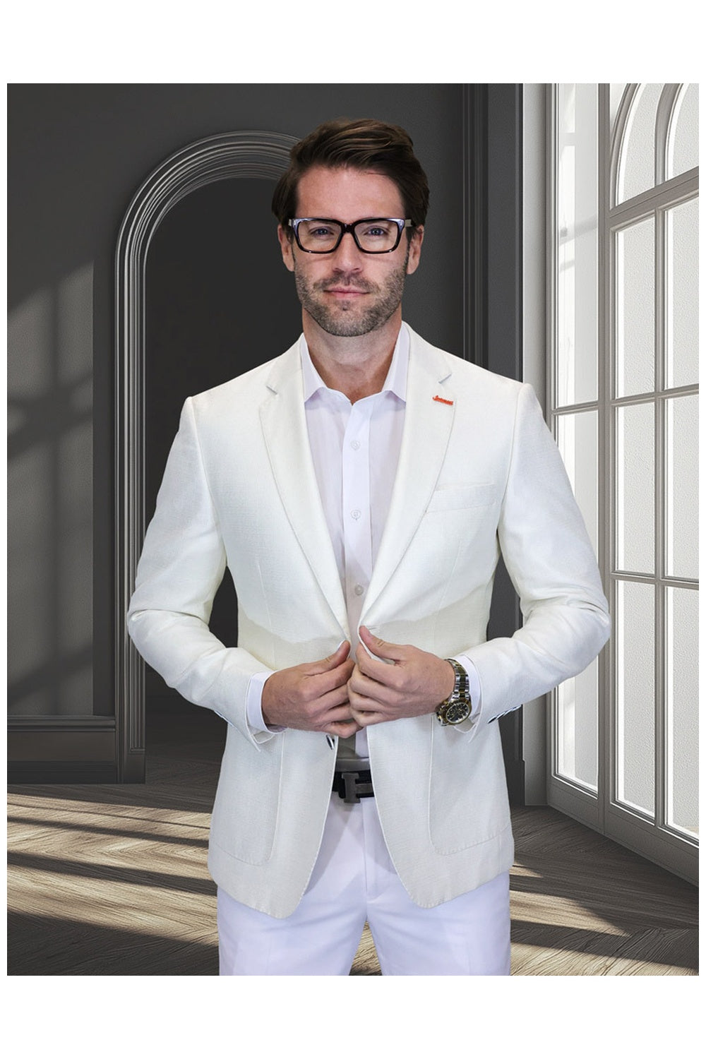 Statement "Valentin" Off-White Solid Sports Jacket (Patch Pockets)