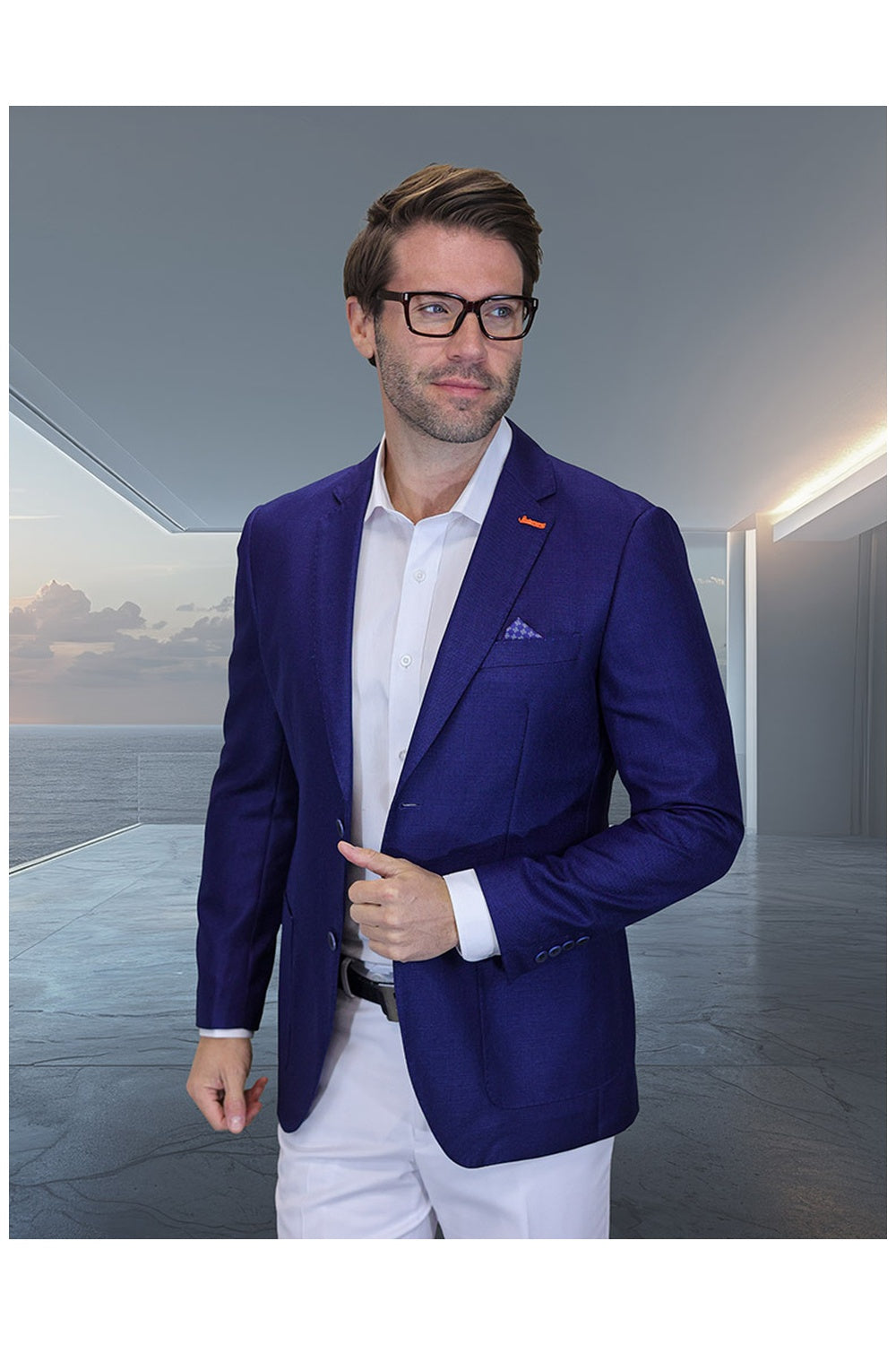 Statement "Valentin" Sapphire Solid Sports Jacket (Patch Pockets)