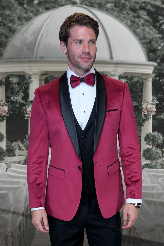 Statement "Velvet Eclipse" Burgundy 1-Button Shawl Tuxedo (4-Piece Set)