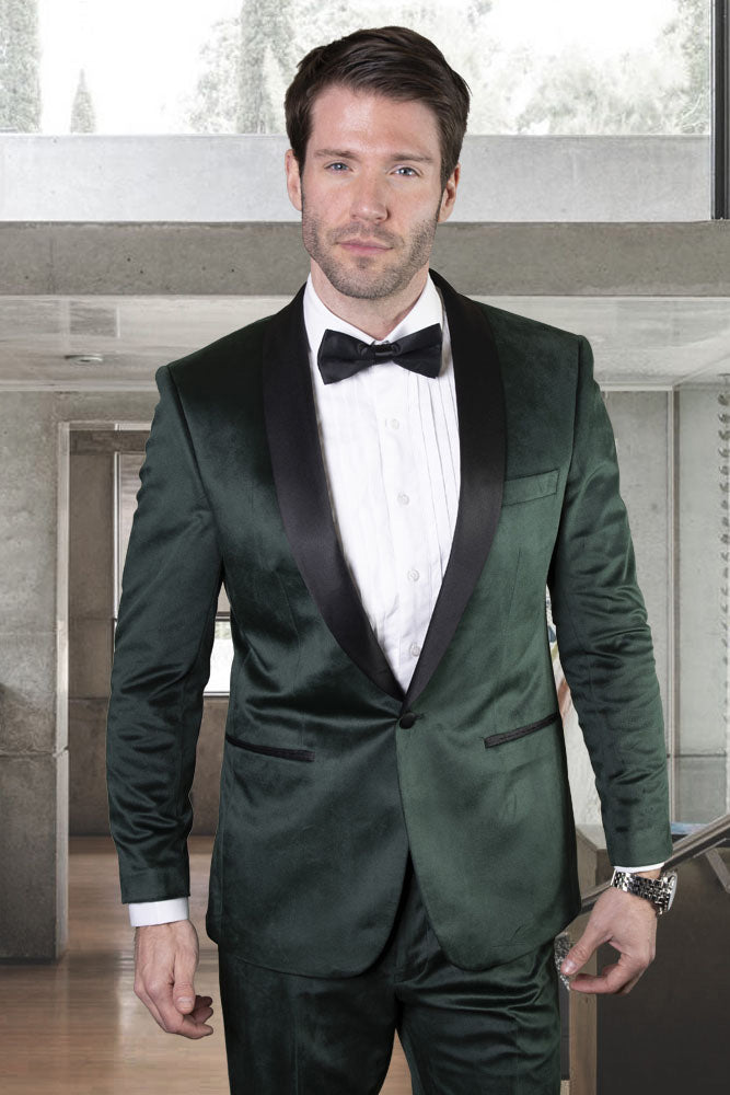 Statement Velvet Eclipse Hunter Green 1-Button Shawl Tuxedo (3-Piece Set) 46L Tailored