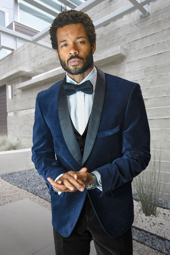 "Velvet Eclipse" Navy 1-Button Shawl Tuxedo (4-Piece Set)