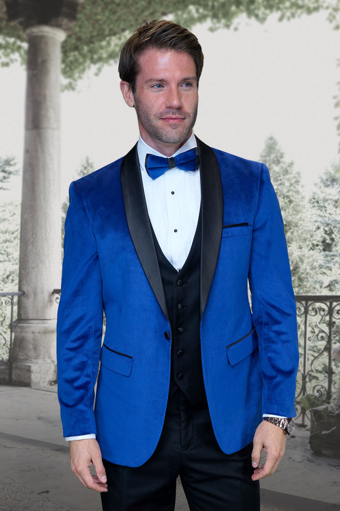 "Velvet Eclipse" Royal Blue 1-Button Shawl Tuxedo (4-Piece Set)