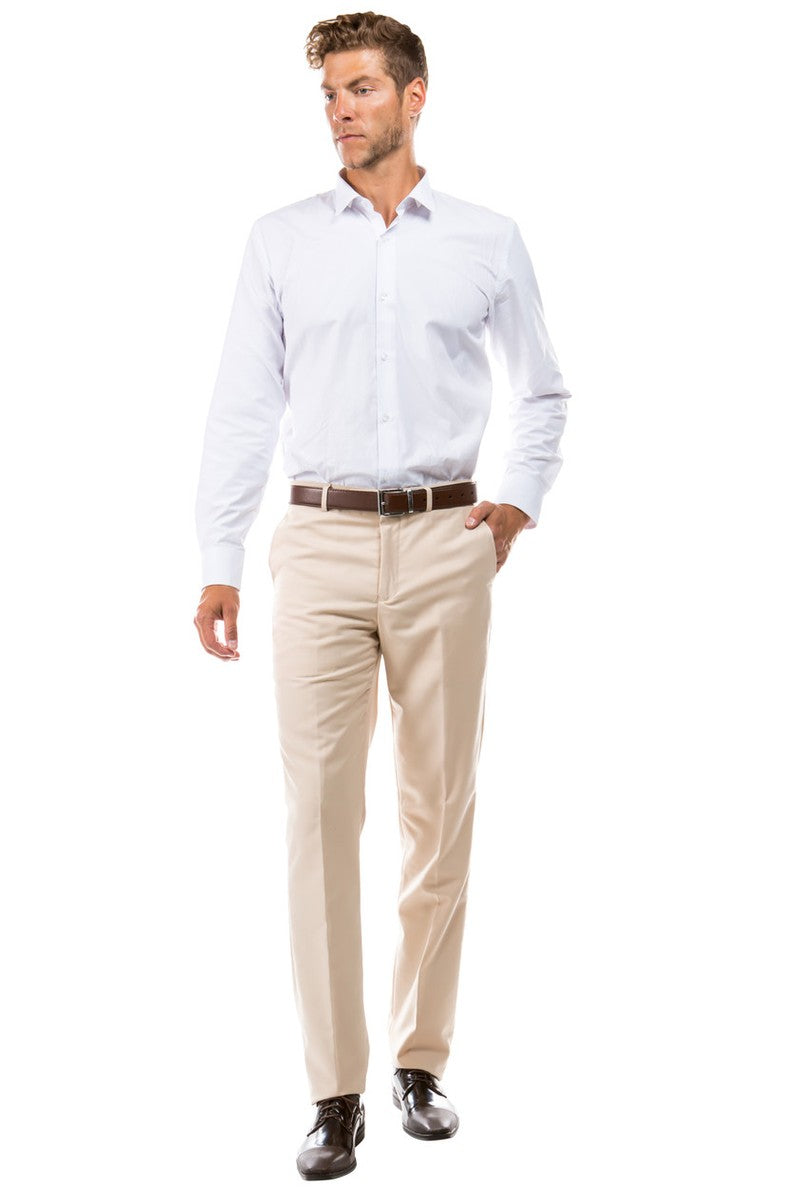 "Vail" Tan Plain Front Pants