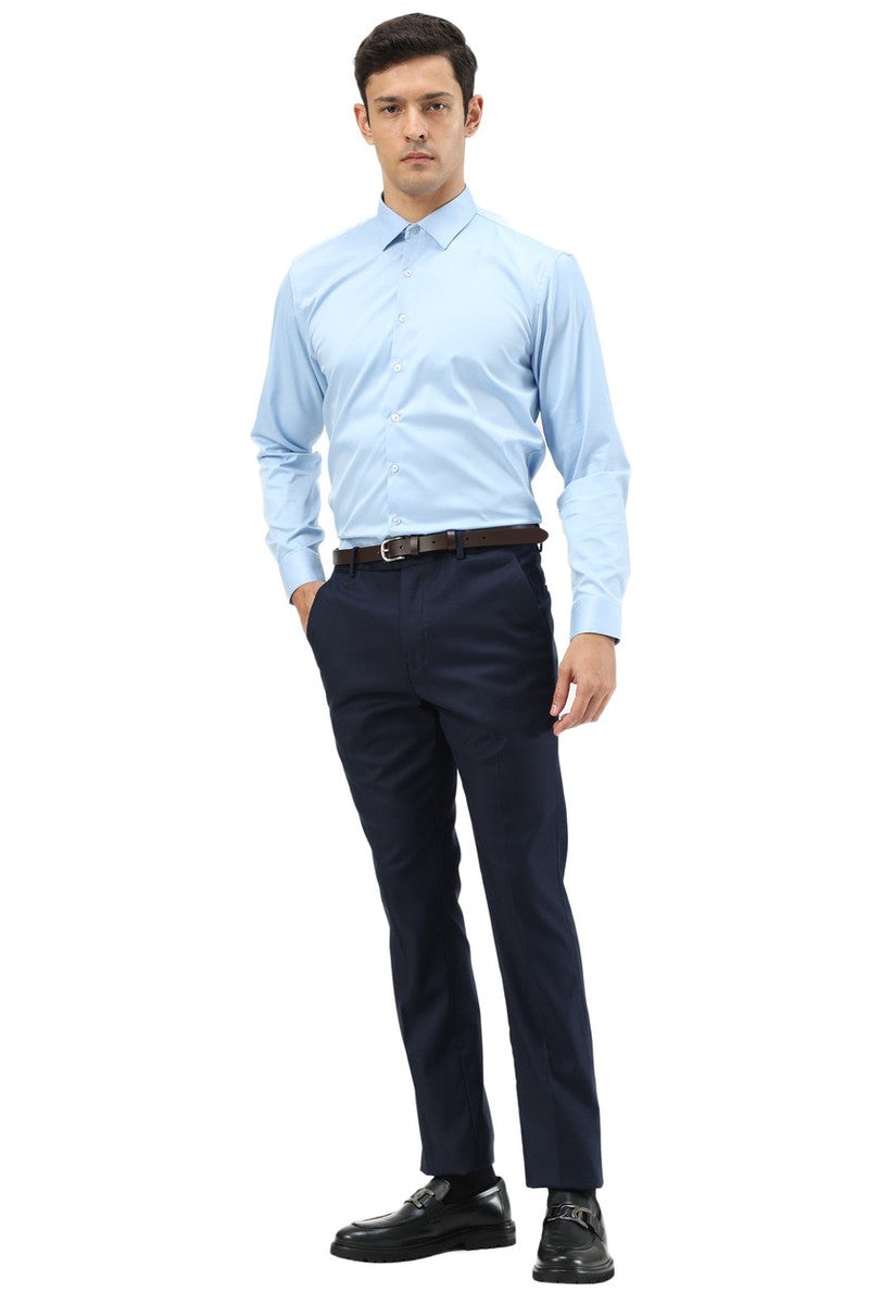 "Cairo" Navy Plain Front Pants (Skinny Fit)