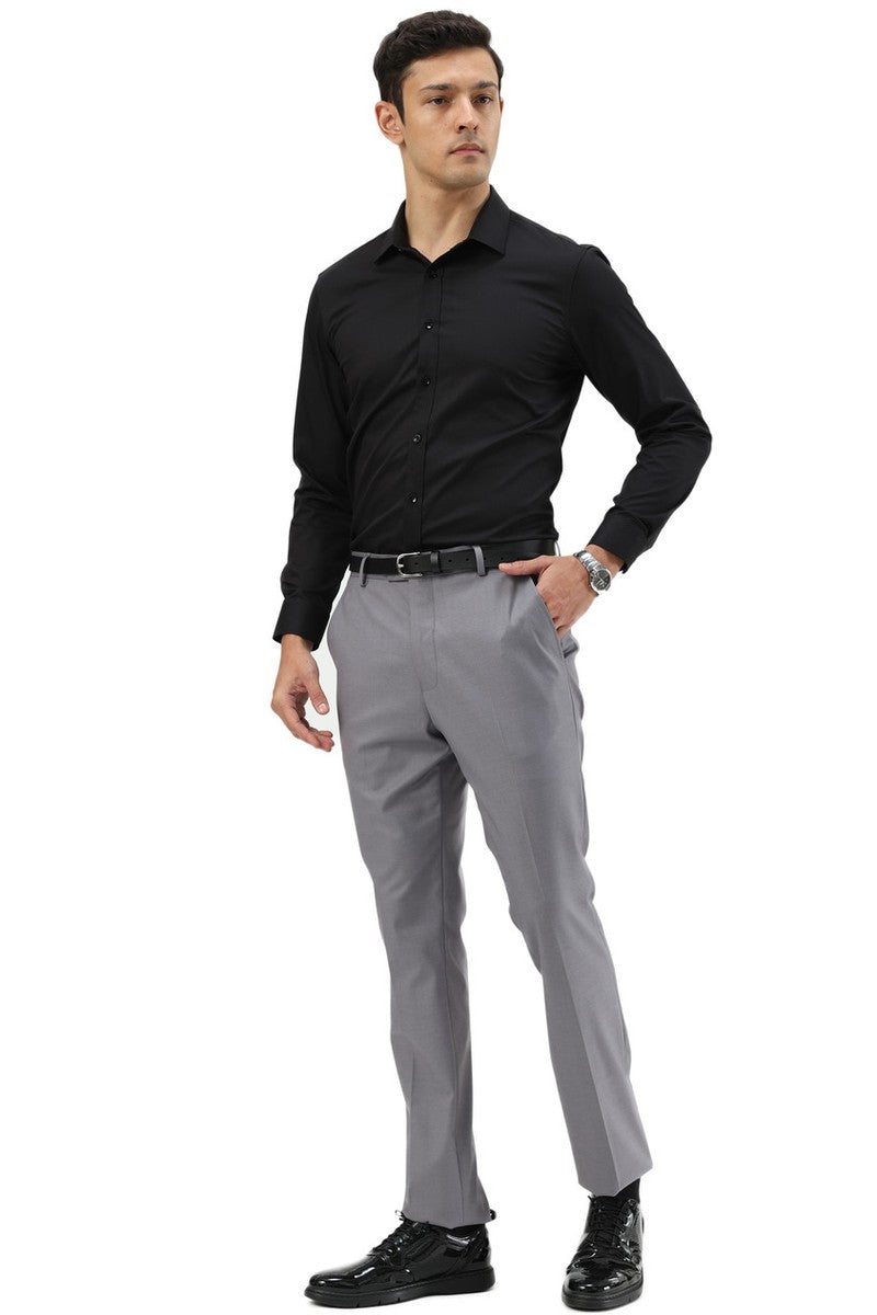 "Cairo" Grey Plain Front Pants (Skinny Fit)