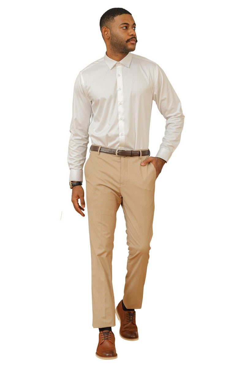 "Cairo" Tan Plain Front Pants (Skinny Fit)