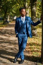 Tazio "Benjamin" Kids Textured Blue 5-Piece Suit