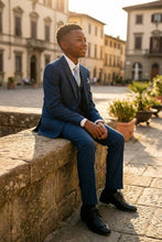 Tazio "Benjamin" Kids Textured Blue 5-Piece Suit