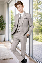 Tazio "Benjamin" Kids Textured Light Grey 5-Piece Suit