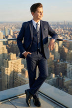 Tazio "Benjamin" Kids Textured Navy 5-Piece Suit