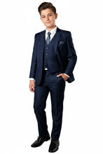 Tazio "Benjamin" Kids Textured Navy 5-Piece Suit