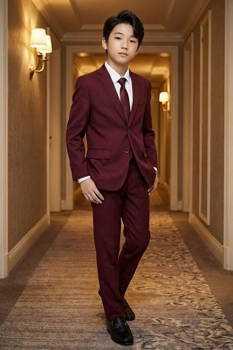 Tazio Jacob Kids Burgundy 5-Piece Suit 5 Boys