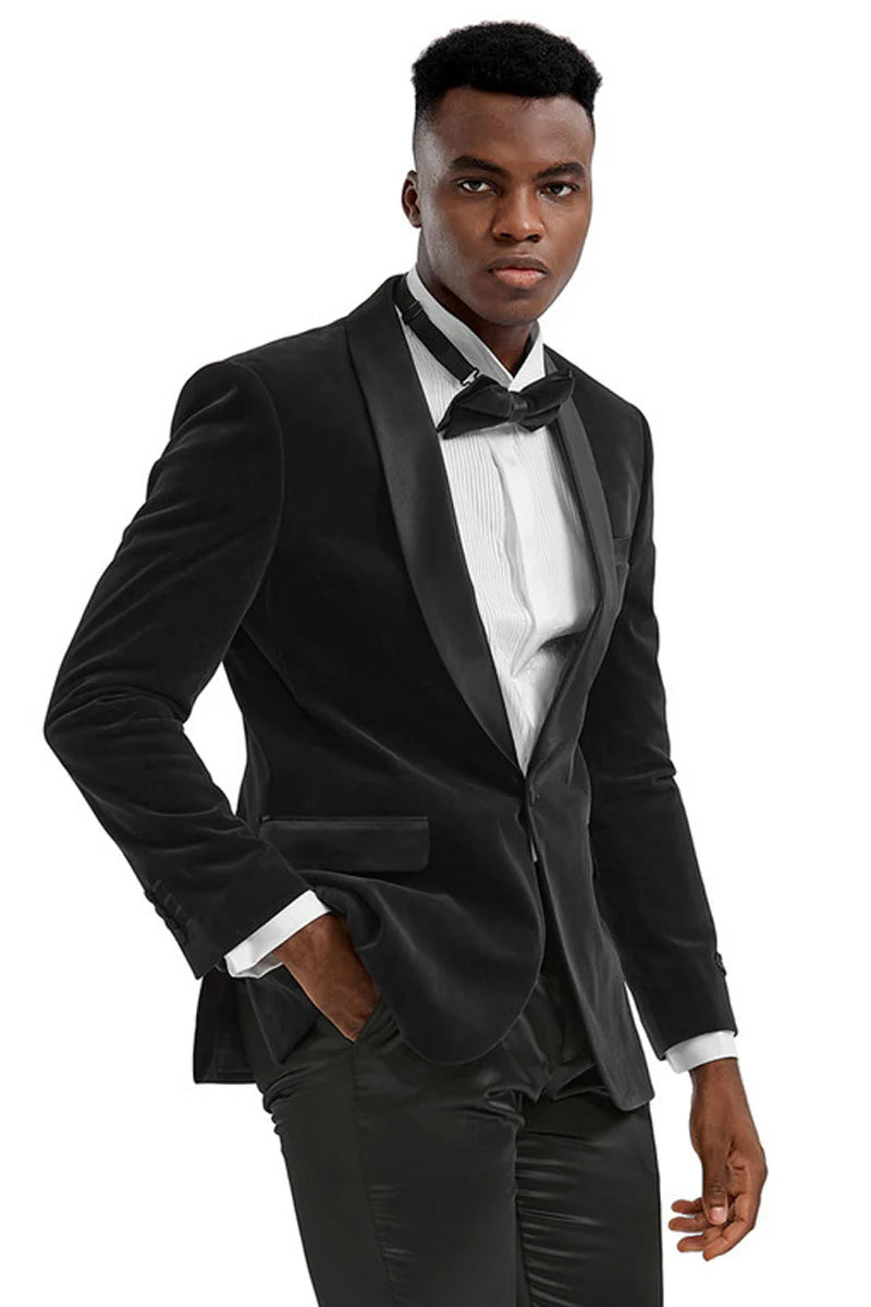 Tazio "Royale" Black Velvet Tuxedo Jacket (Separates)
