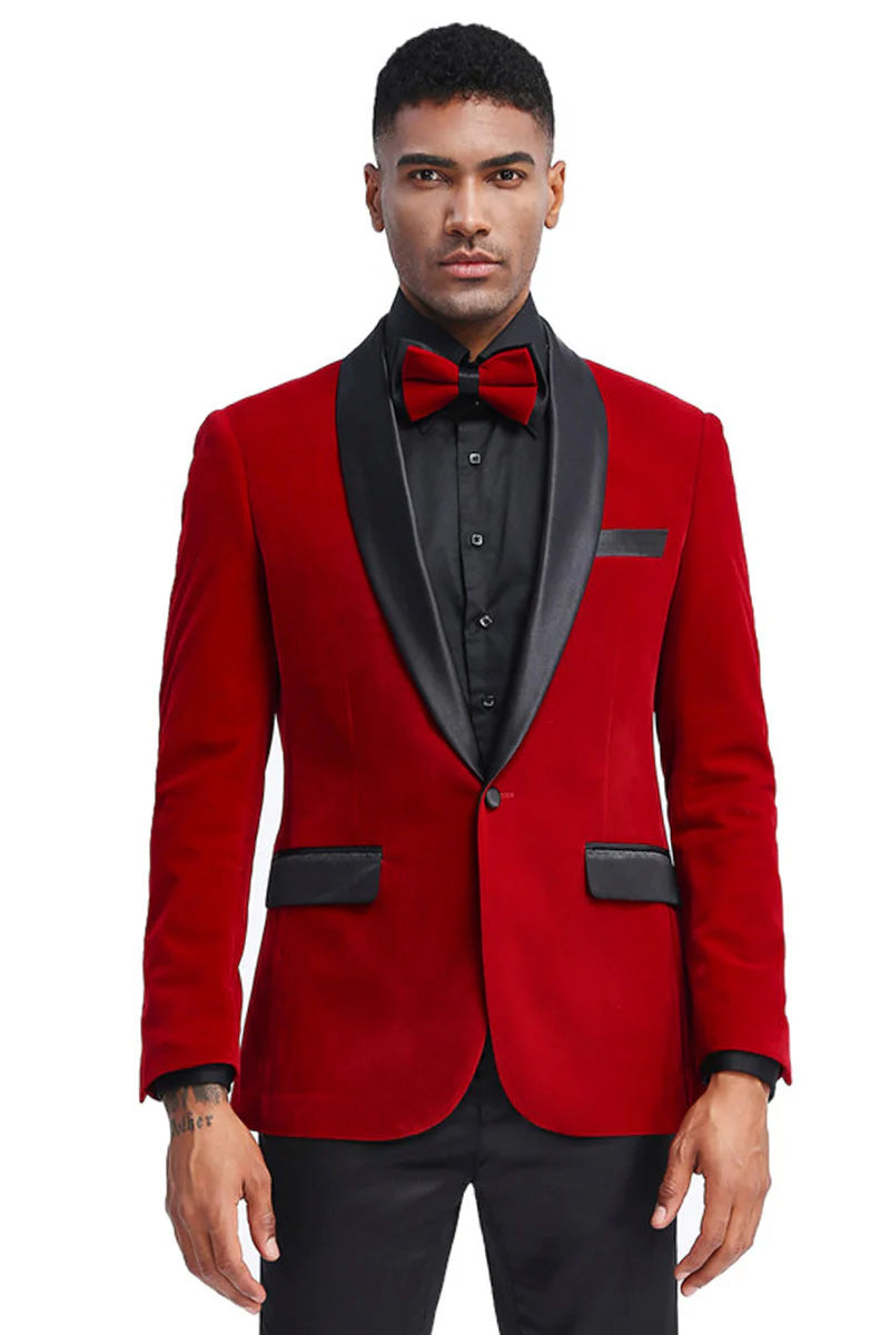Tazio S / Slim "Royale" Red Velvet Tuxedo Jacket (Separates)