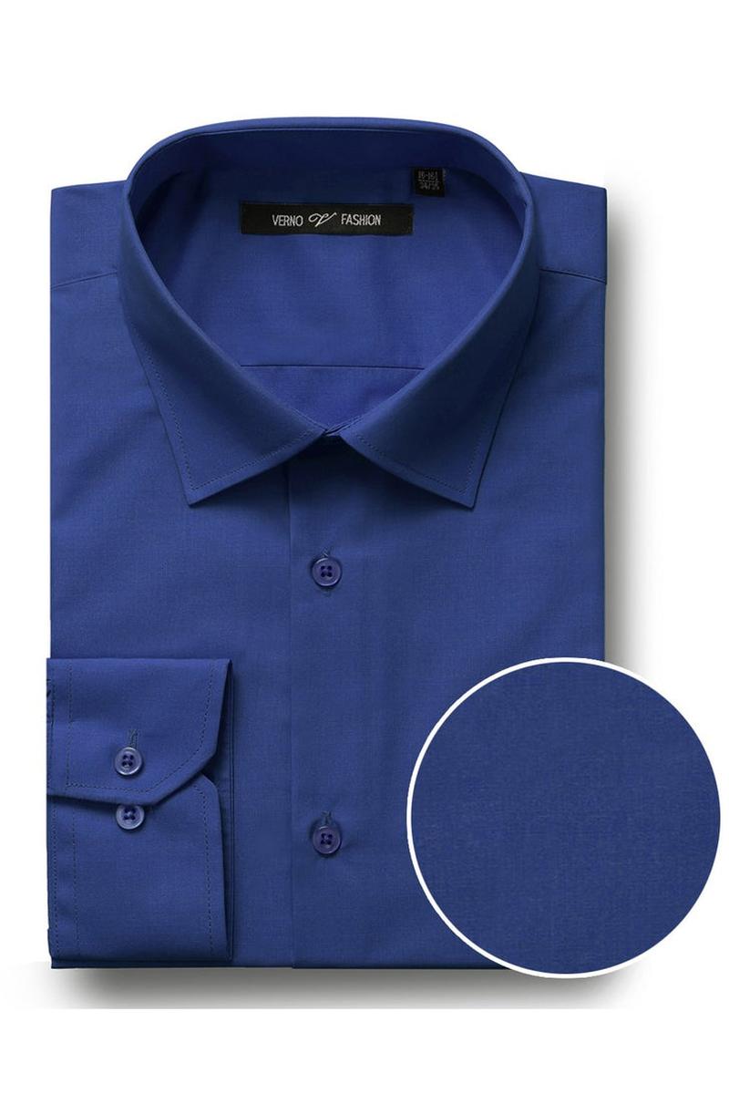 Verno Fashion "Icon" Royal Blue Laydown Cotton Blend Dress Shirt