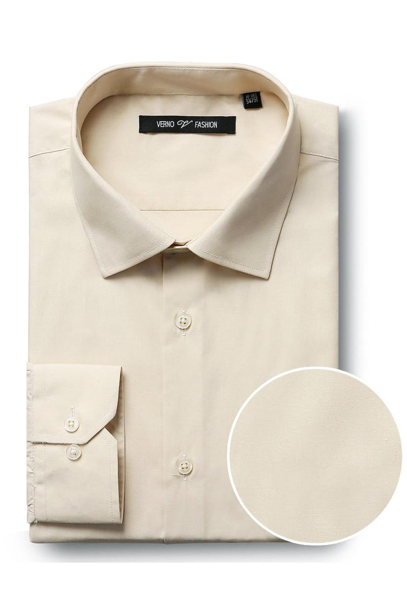 Verno Fashion "Icon" Taupe Laydown Cotton Blend Dress Shirt